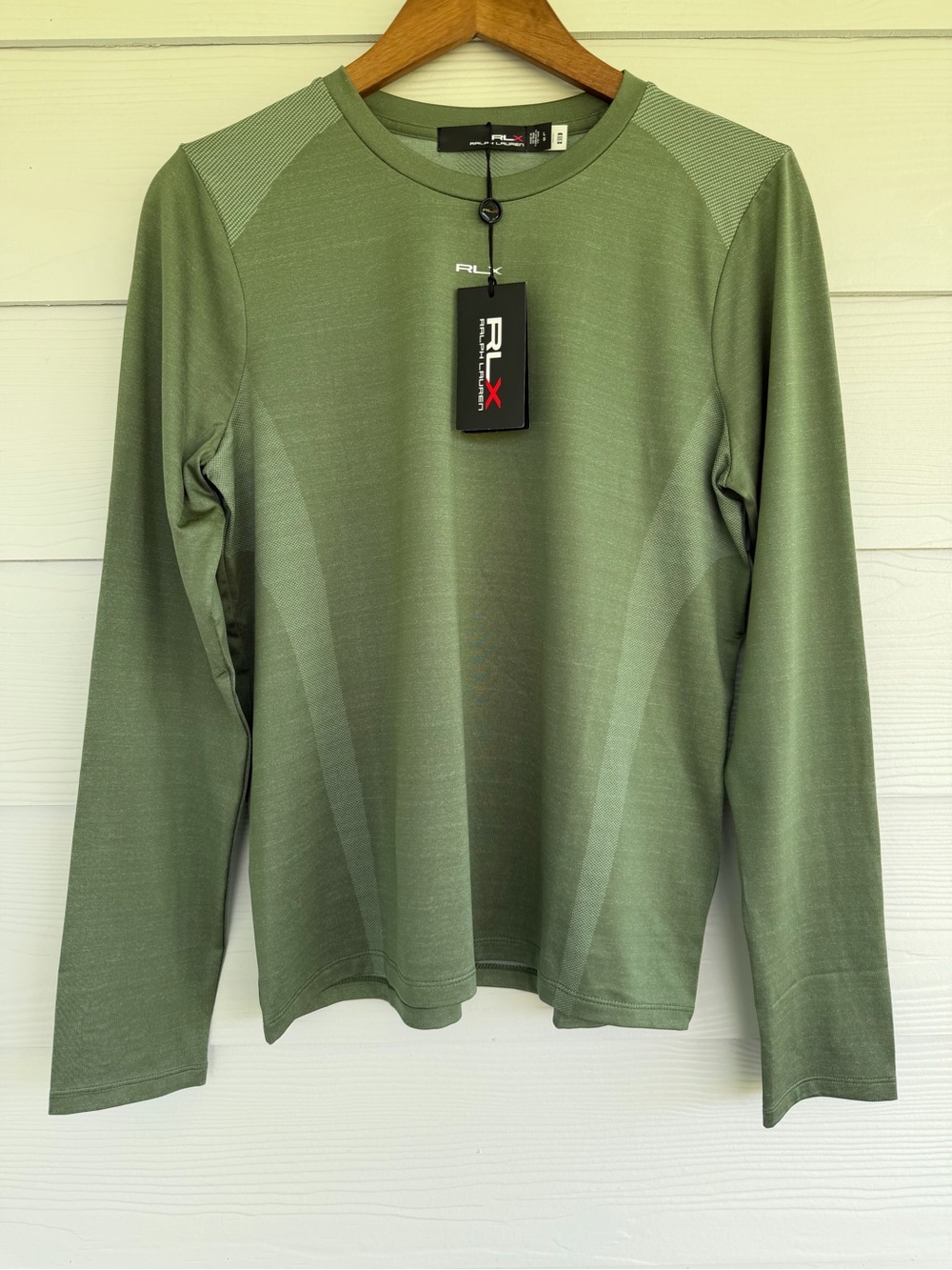 NWT RLX Ralph Lauren Women’s Green Performance Long Sleeve Crew Neck Top L $188